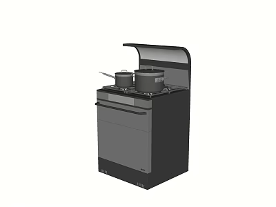 Modern Black Kitchen Appliance With Stove Range Hood And Cooking Pots 3d model