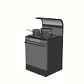 Modern Black Kitchen Appliance With Stove Range Hood And Cooking Pots