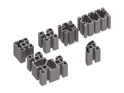 Various Industrial Aluminum Profiles In Different Structural Shapes And Sizes 3d model