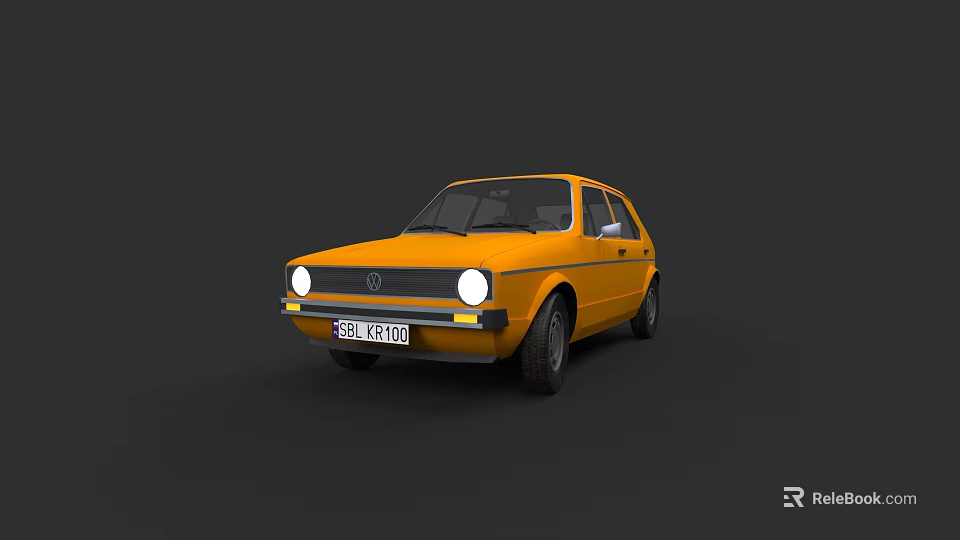 Vintage Yellow Compact Car With Classic Retro Design On Dark Background 3d model 