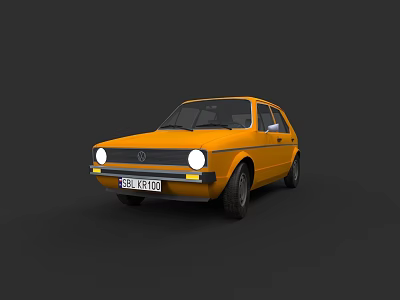 Vintage Yellow Compact Car With Classic Retro Design On Dark Background 3d model