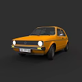 Vintage Yellow Compact Car With Classic Retro Design On Dark Background 3d model