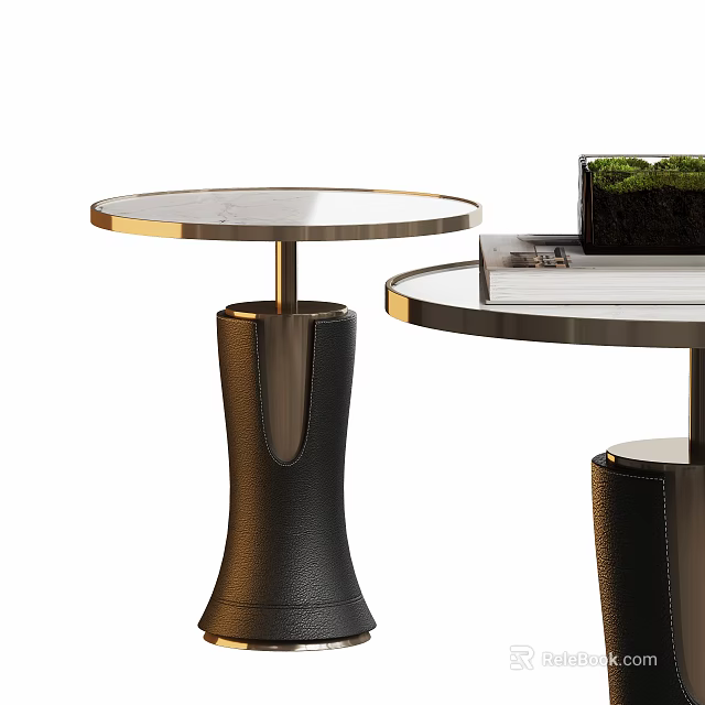 Elegant Modern Side Table With Marble Top And Black Leather Base Design 3d model