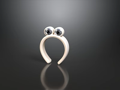 White Frog Head Shaped Decorative Ornament With Black Eyes On Dark Surface 3d model