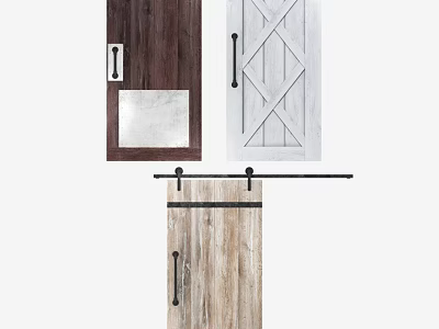 Different Design Styles of Barn Doors Featuring Wooden White with Cross Patterns and Metal Handles 3d model
