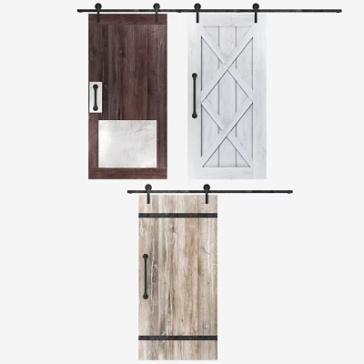 Different Design Styles of Barn Doors Featuring Wooden White with Cross Patterns and Metal Handles 3d model