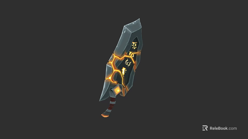 Cracked Sword With Glowing Yellow Patterns And Red White Striped Hilt 3d model 