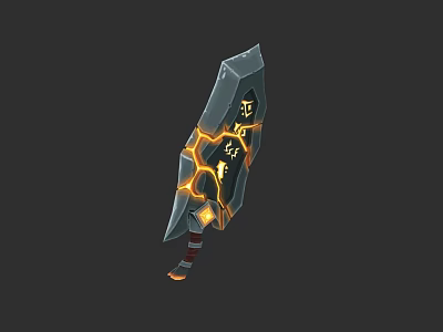 Cracked Sword With Glowing Yellow Patterns And Red White Striped Hilt 3d model