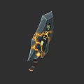 Cracked Sword With Glowing Yellow Patterns And Red White Striped Hilt