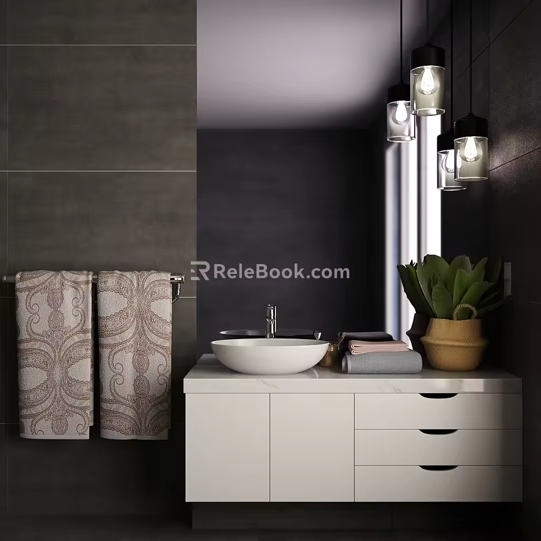 Modern sink curb stone towel decorative faucet basket 3d model