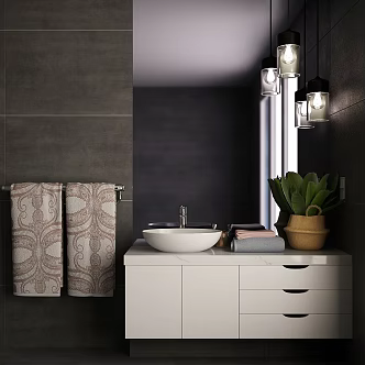 Modern sink curb stone towel decorative faucet basket 3d model