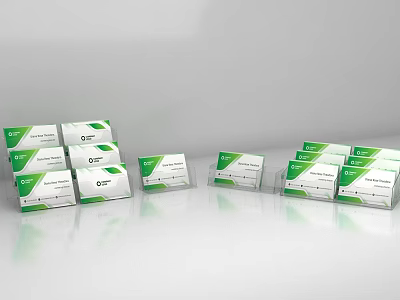 Multiple Green And White Medicine Boxes Stacked And Arranged On White Surface 3d model