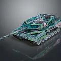 Camouflaged Military Tank With Tracks Turret And Long Cannon Barrel