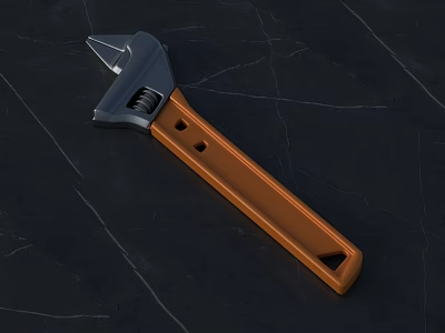 Professional Adjustable Wrench With Metal Head And Orange Handle On Black Surface 3d model