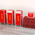 Red Ballot Voting Boxes And Small Container On Table With Red Cloth 3d model