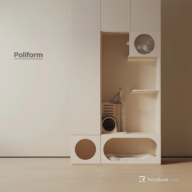 Poliform Modern White Cat Tree With Multiple Circular Holes And Rest Shelves 3d model