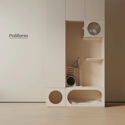 Poliform Modern White Cat Tree With Multiple Circular Holes And Rest Shelves 3d model