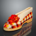 Womens Plaid Slippers with Red Flower Decoration Checkered Pattern Soft Lining Comfortable Sole