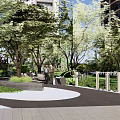 Tranquil Lush Courtyard Garden Design With Tall Trees Stone Benches And Curved Pathways