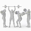 Fit Men Performing Various Weightlifting Exercises With Barbell And Dumbbells