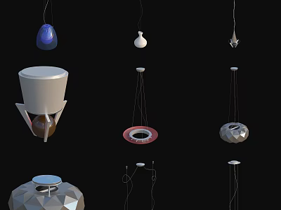 Modern Pendant Lights Featuring Different Stylish Designs On Black Background 3d model