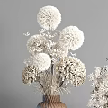 White Dried Flowers Arranged In Brown Twisted Pattern Vase And Gray Vase