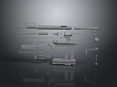 Weapon Firearm Detailed Exploded Components With Barrel Stock And Assembled Parts 3d model