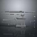 Weapon Firearm Detailed Exploded Components With Barrel Stock And Assembled Parts 3d model