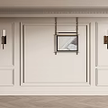 Elegant Modern Interior Wall Paneling With Wall Sconces Framed Art And Herringbone Flooring 3d model