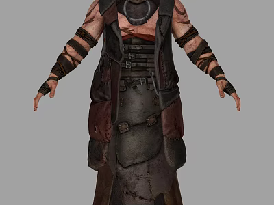 Man In Distressed Leather Armor Long Coat With Arm Straps For Fantasy Medieval Character 3d model
