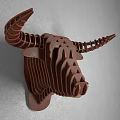Modern Layered Brown Geometric Bull Head Wall Mounted Decorative Ornament Set