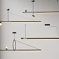 Modern Linear Pendant Lights Featuring Metal Structure And Bulbs For Minimalist Interior 3d model