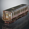 Vintage Train Carriage Model With Dark Exterior Red Stripes Windows And Door Details