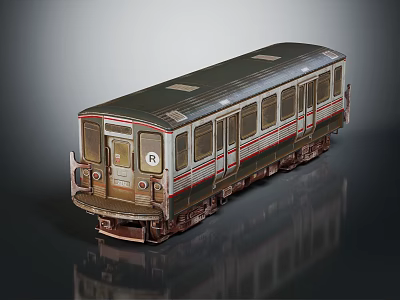 Vintage Train Carriage Model With Dark Exterior Red Stripes Windows And Door Details 3d model