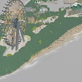 Aerial Planning of Scenic Island Resort with Ferris Wheel Beach and Lush Greenery