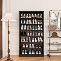 Black Shoe Cabinet With Multiple Shelves Organizing Various Shoes For Home Storage