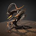 Dark Fantasy 3D Monster Model Featuring Multiple Limbs Horns Sharp Fangs And Orange Accents