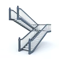Elegant Modern Double Flight Staircase with Blue Railings and White Balusters 3d model