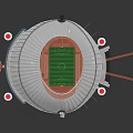 Modern Heart Shaped Sports Stadium Design With Green Football Field And White Roof Structure