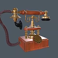Vintage Telephone With Brass Components Wooden Base Coiled Cord And Rotary Dial