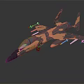Camouflage Fighter Jet Model With Orange Black Paint And Weapons Under Wings