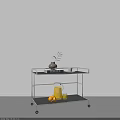 Two Tier Metal Frame Side Table for Living Room with Decorative Plants Book and Lemon