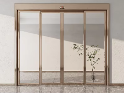 Modern Glass Door With Golden Frame And Potted Plant In Interior Space 3d model