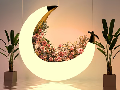 Moon Beauty Chen Business Beauty Chen Mid-Autumn Festival Atmosphere Arranging Flowers Beauty Chen Green Plant 3d model