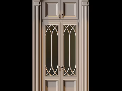 Elegant Classical Light Wooden Dresser With Glass Doors Arched Panel Design And Decorative Columns 3d model
