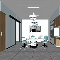 Modern Dental Clinic Interior With Dental Chair Green Chairs And Wooden Cabinets