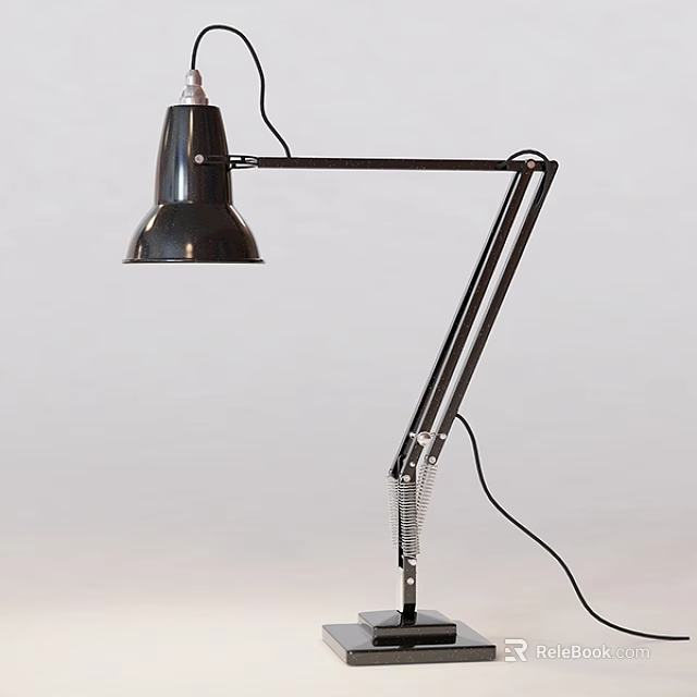 Modern Black Adjustable Arm Metal Desk Lamp with Minimalist Design and Stable Base 3d model 