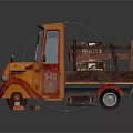 Vintage Orange Truck With Wooden Rack Wooden Boxes And Round Headlights On Bed