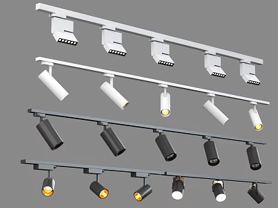 Modern Track Mounted Downlights And Spotlights With White Black Fixtures For Interior Lighting 3d model