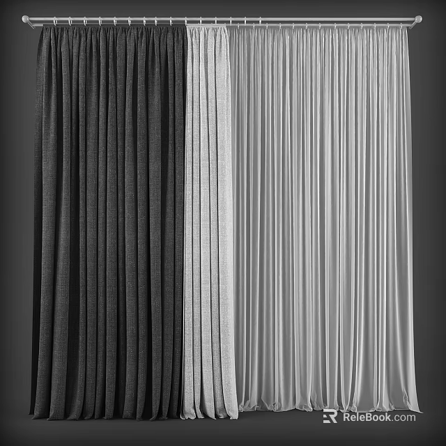 Black And White Curtains With Elegant Drape For Modern Home Decoration 3d model 